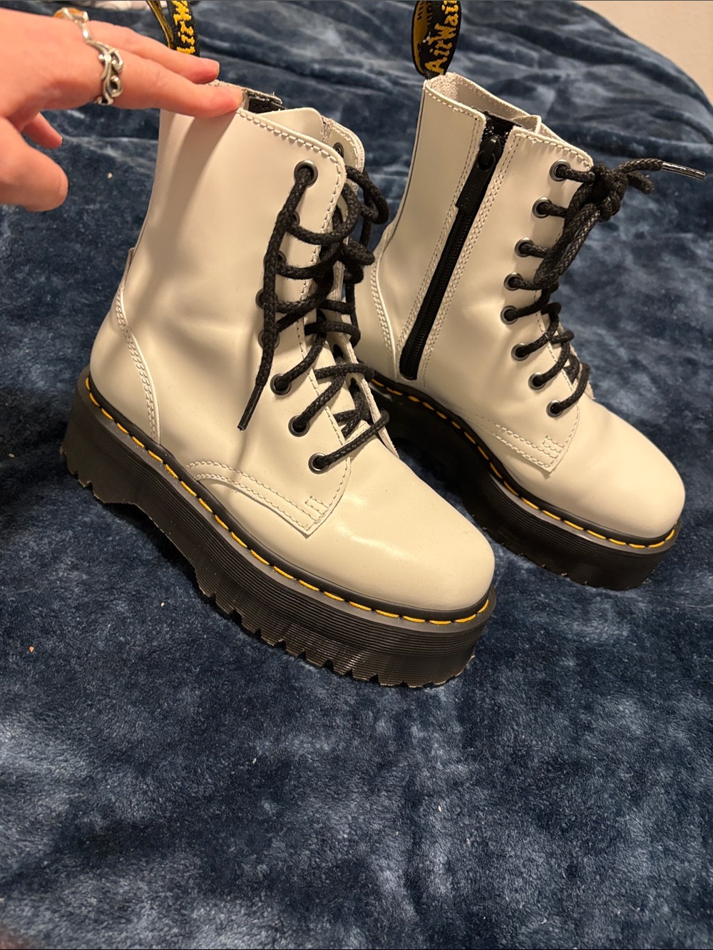 Dr. Martens White Platform Lace-Up Zip Combat Boots